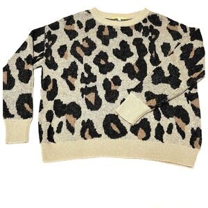 Gianni Bini Leopard Print Sweater Women Large Tan Black Crew Neck Excellent